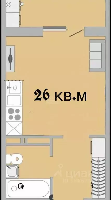 Студия Оренбургская область, Оренбург ул. Юркина, 2Б (27.1 м) - Фото 1