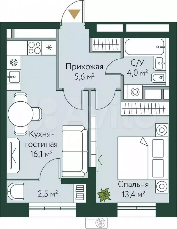 1-к. квартира, 41,6 м, 8/24 эт. - Фото 0