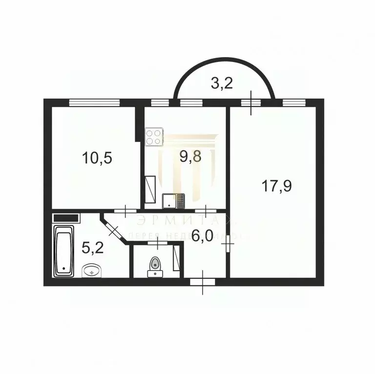 2-к кв. Санкт-Петербург ул. Бутлерова, 40 (51.1 м) - Фото 2