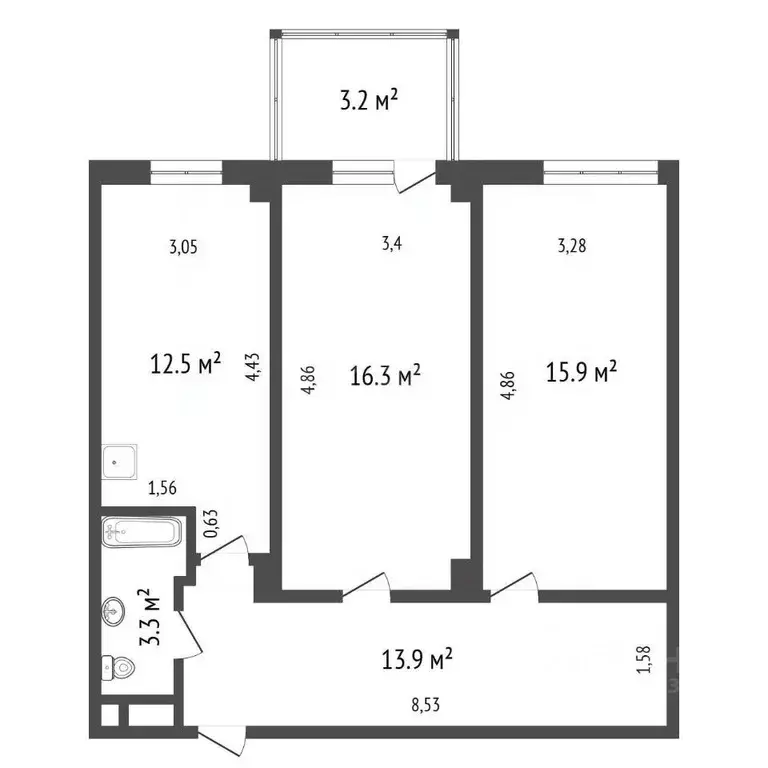 2-к кв. Красноярский край, Красноярск Северное ш., 48 (61.9 м) - Фото 2