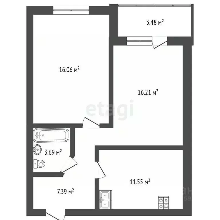 2-к кв. Ярославская область, Ярославский муниципальный округ, пос. ... - Фото 2