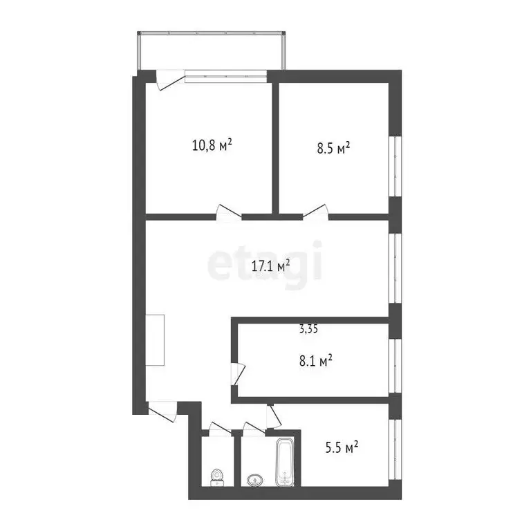 4-комнатная квартира: Томск, Киевская улица, 86Б (58.3 м) - Фото 1
