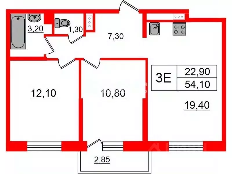 2-к кв. Санкт-Петербург ул. Ивинская, 19к1 (54.1 м) - Фото 1