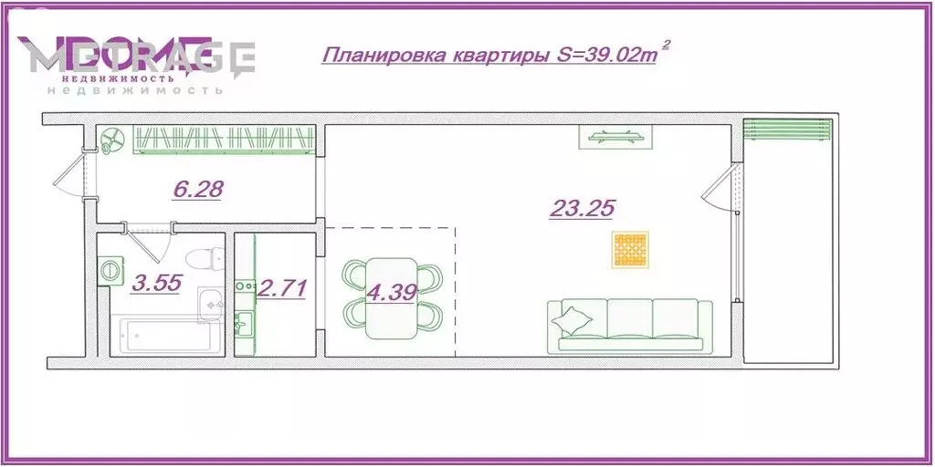 1-комнатная квартира: Новосибирск, улица В. Высоцкого, 139/18 (39.02 ... - Фото 0