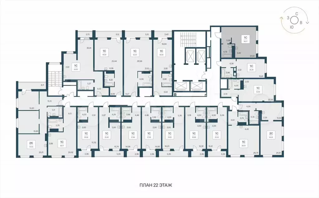 Апартаменты-студия, 34,8 м, 22/25 эт. - Фото 1