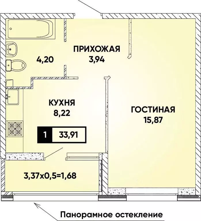 1-к кв. Краснодарский край, Краснодар ул. Наставников, 12 (33.7 м) - Фото 0