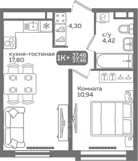 1-к кв. Тюменская область, Тюмень ул. Заполярная, 9/2 (37.46 м) - Фото 0