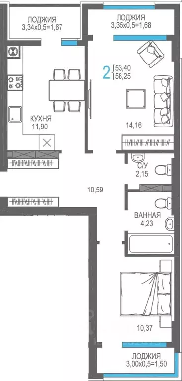 2-к кв. Крым, Алушта На Фонтанке жилой комплекс (58.25 м) - Фото 1