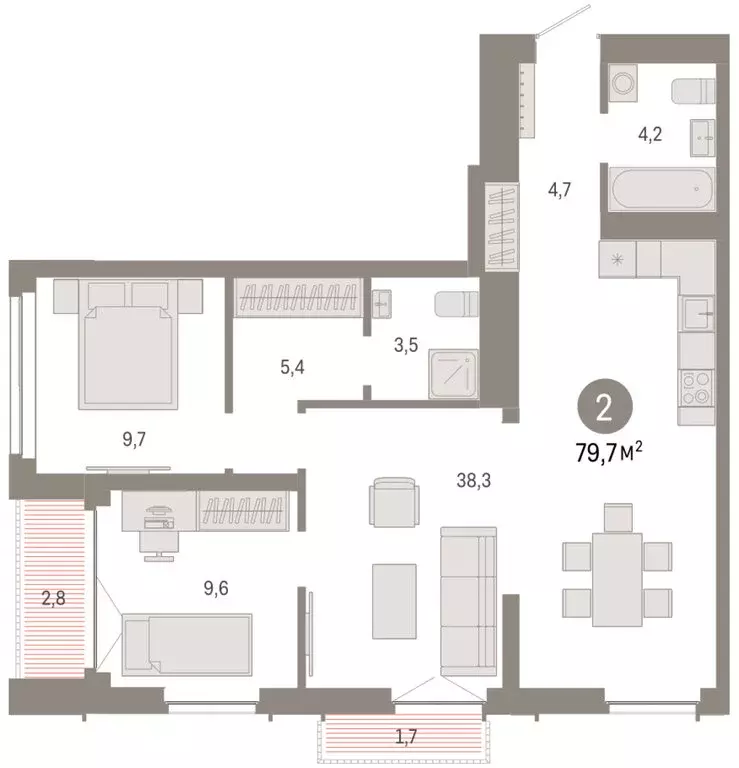 2-комнатная квартира: Новосибирск, Большевистская улица, 66 (79.69 м) - Фото 2