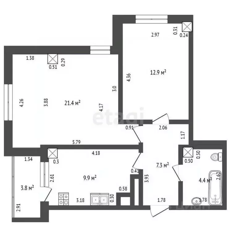 2-к кв. Саха (Якутия), Якутск ул. Красильникова, 7/1 (55.9 м) - Фото 2