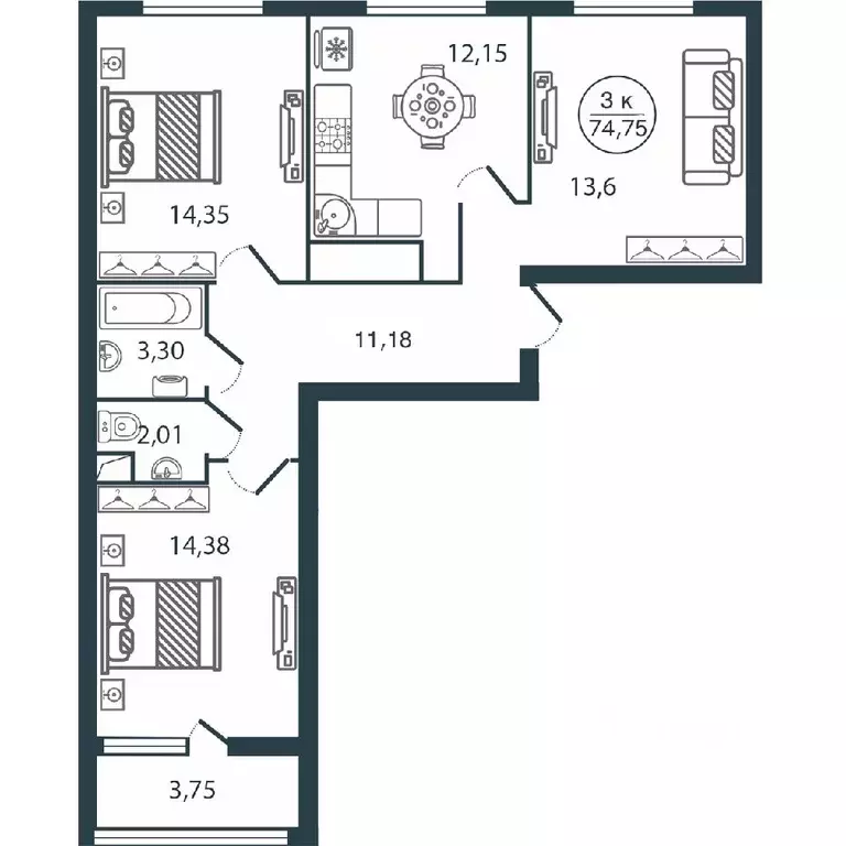 3-к кв. Тверская область, Тверь ул. Левитана, 72Б (74.75 м) - Фото 0