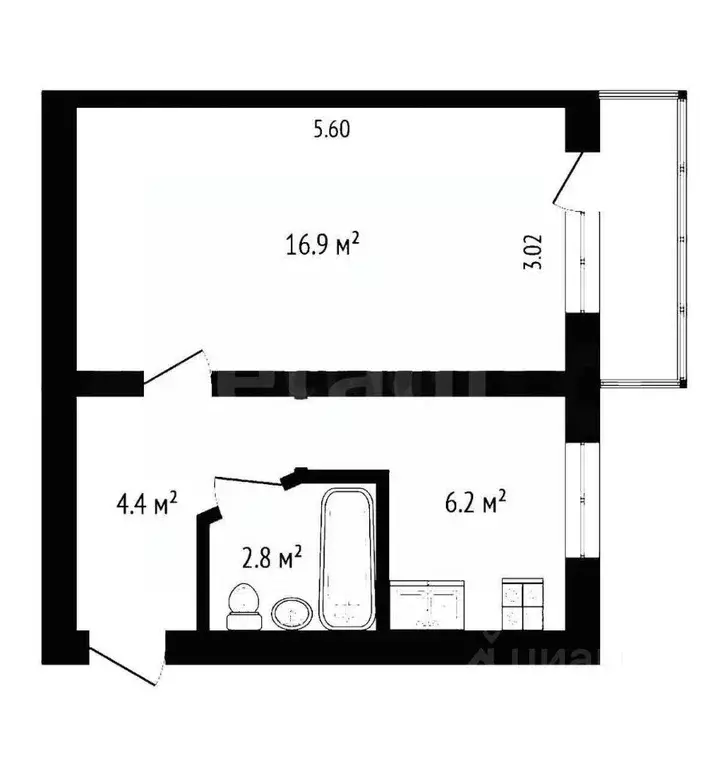 1-к кв. Севастополь ул. Адмирала Юмашева, 26 (30.2 м) - Фото 2