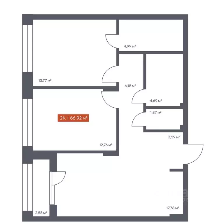 2-к кв. Томская область, Томск Красноармейская ул., 144 (66.92 м) - Фото 1