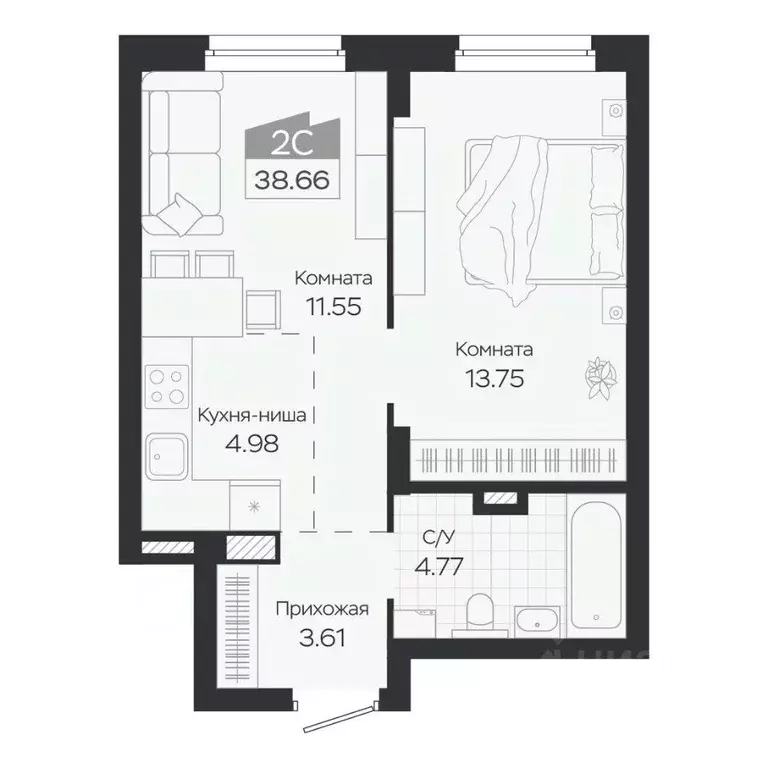 2-к кв. Новосибирская область, Новосибирский район, Краснообск рп ... - Фото 1