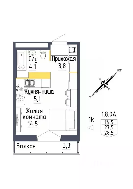 1-к кв. Свердловская область, Екатеринбург ул. Тюльпановая, 12 (28.5 ... - Фото 0