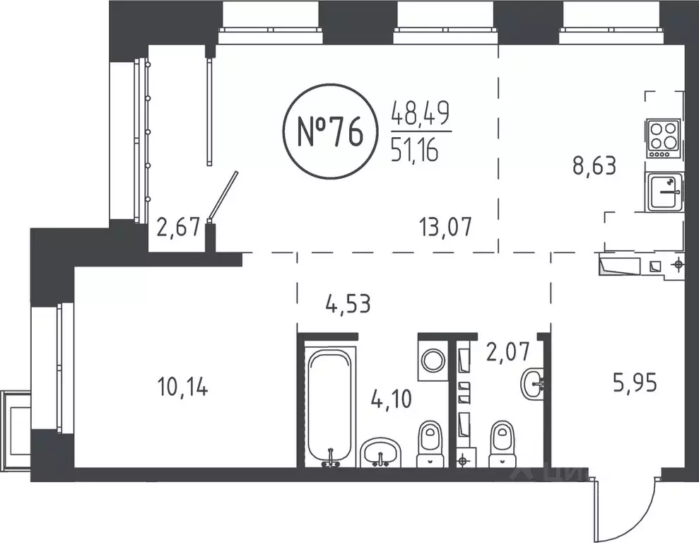 2-к кв. Иркутская область, Иркутск ул. Эдуара Дьяконова, 6 (50.47 м) - Фото 0