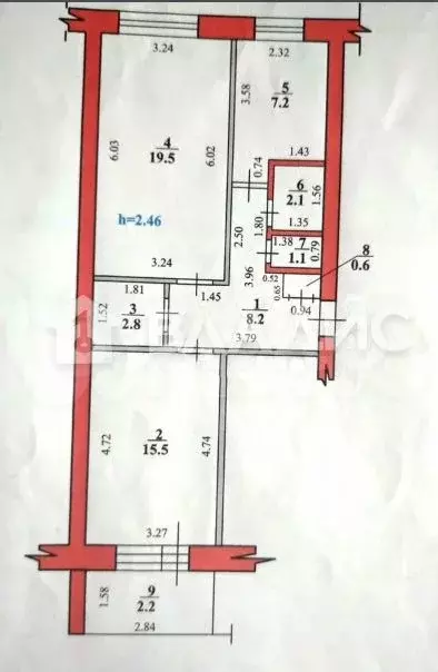 2-к. квартира, 54,7 м, 6/10 эт. - Фото 0