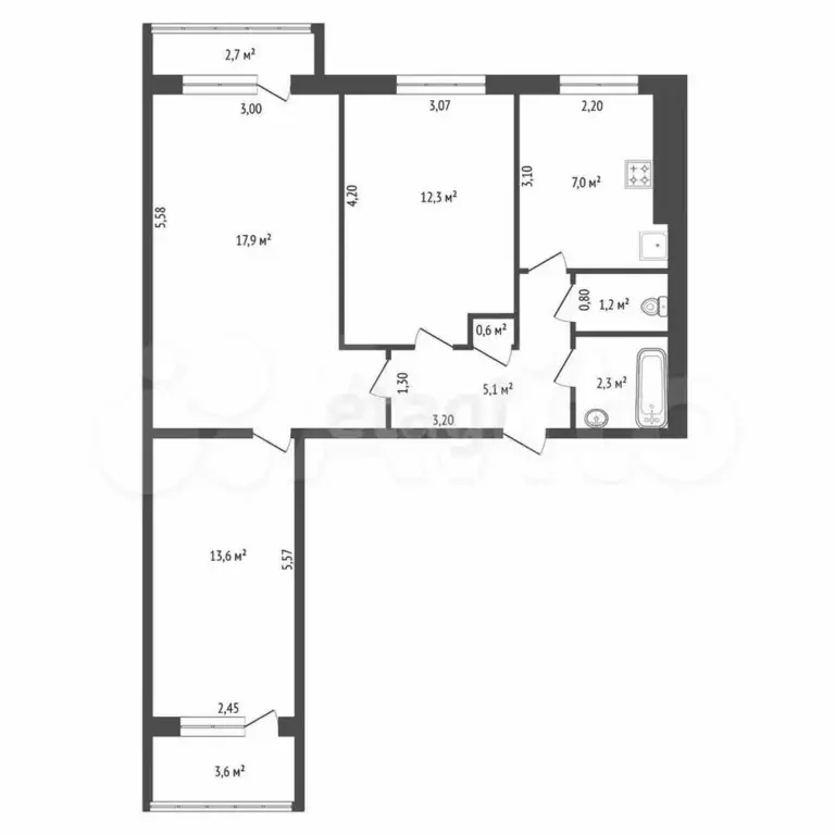 3-к. квартира, 64 м, 5/9 эт. - Фото 0