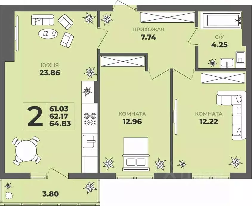 2-к кв. Калининградская область, Калининград ул. Генерала Толстикова, ... - Фото 1