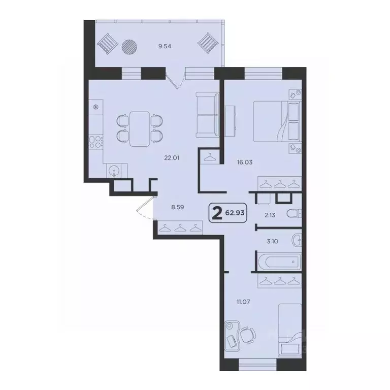 2-к кв. Тюменская область, Тюмень Горизонт жилой комплекс (62.93 м) - Фото 1