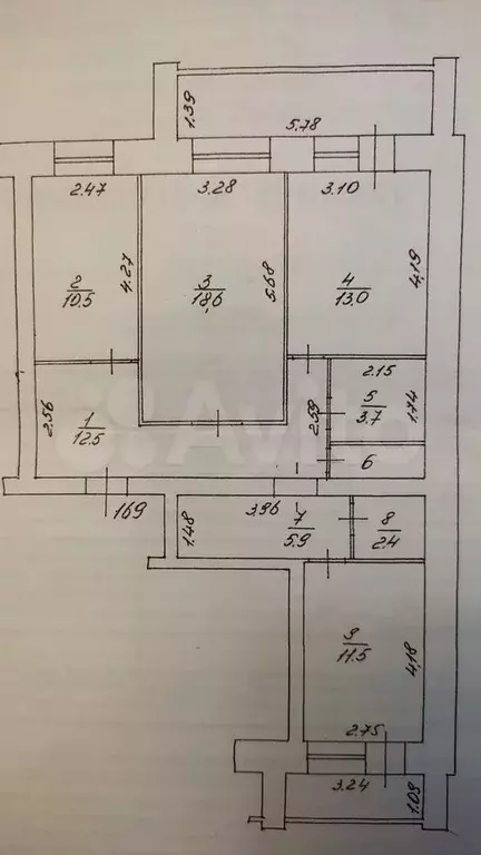 3-к. квартира, 81 м, 9/9 эт. - Фото 0