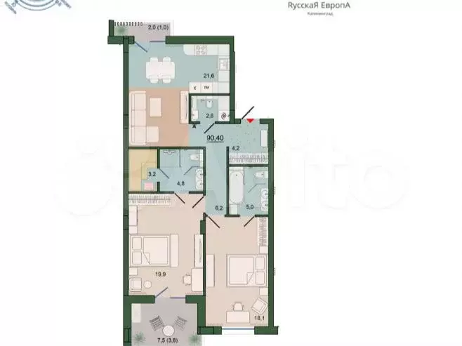 2-к. квартира, 93,1 м, 3/8 эт. - Фото 1