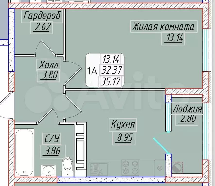 1-к. квартира, 35м, 2/12эт. - Фото 1