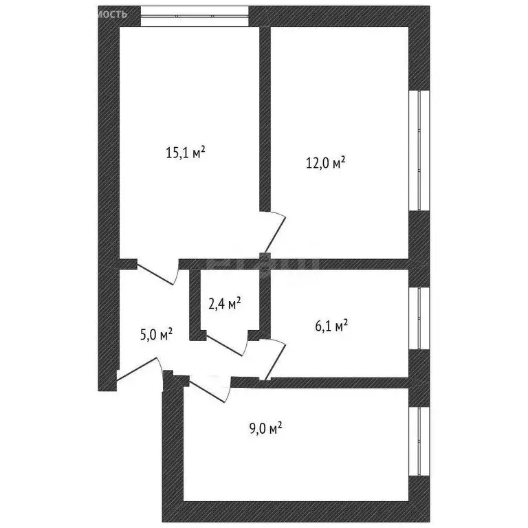 3-комнатная квартира: село Калтасы, переулок Ленина, 46 (49.3 м) - Фото 1