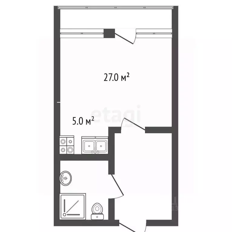 Студия Крым, Ялта ул. Репина, 18 (27.0 м) - Фото 2