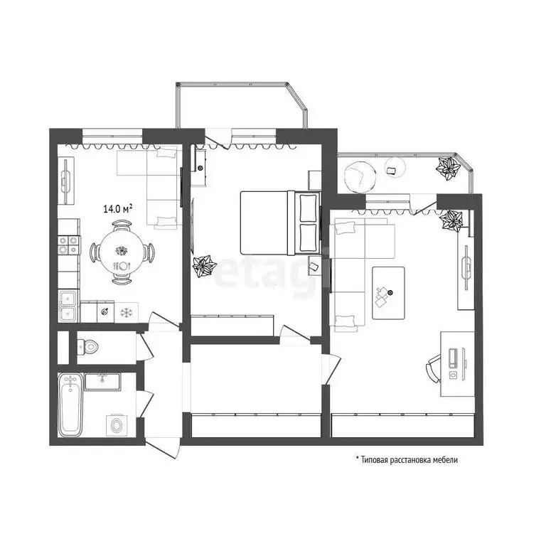 2-комнатная квартира: Тюмень, улица Малыгина, 14к3 (66 м) - Фото 1