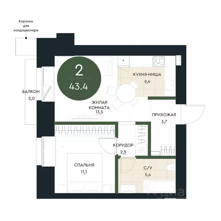 2-к кв. Красноярский край, Красноярск Калина Долина жилой комплекс ... - Фото 1