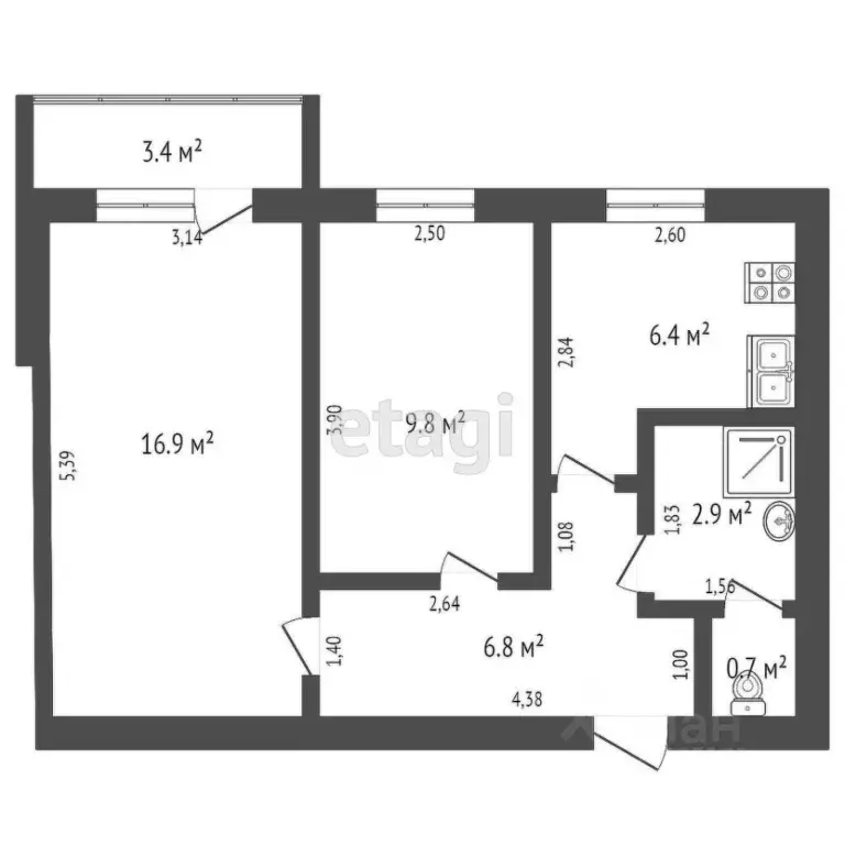 2-к кв. Ростовская область, Ростов-на-Дону ул. Текучева, 112 (44.3 м) - Фото 1