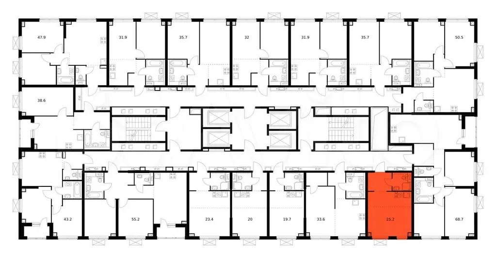 Квартира-студия, 25,2 м, 28/30 эт. - Фото 1