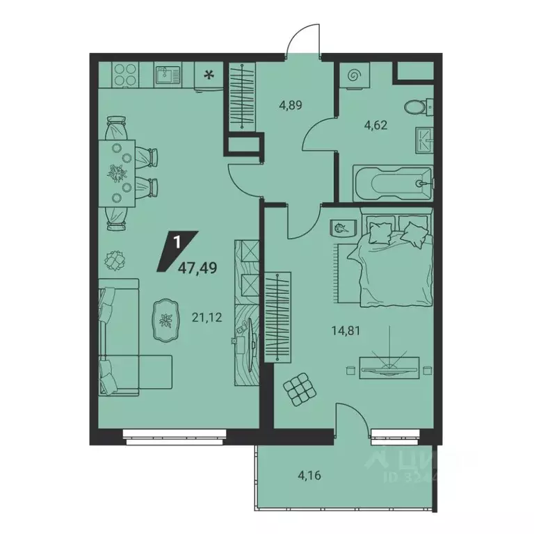 1-к кв. Свердловская область, Екатеринбург ул. Громова, 26/3 (46.9 м) - Фото 2