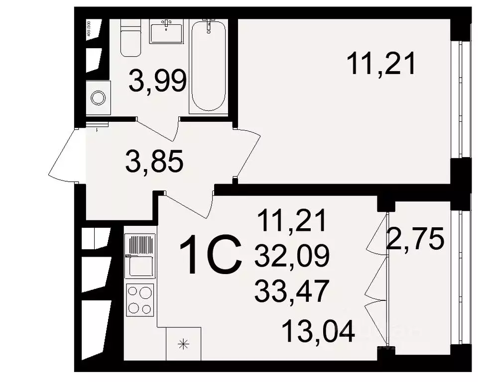 1-к кв. Тульская область, Тула пос. Горелки,  (33.47 м) - Фото 0