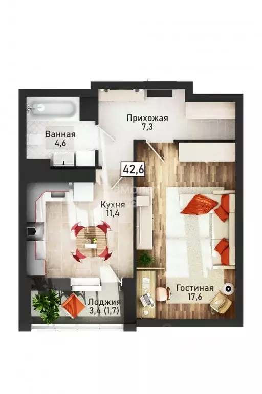 1-к кв. Курская область, Курск ул. Павлуновского, 3 (42.6 м) - Фото 1