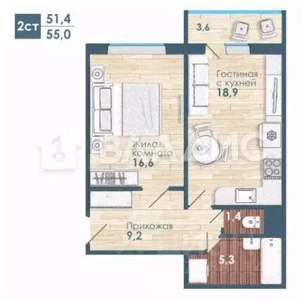 1-к кв. Новосибирская область, Новосибирск ул. Титова, с2 (55.0 м) - Фото 0