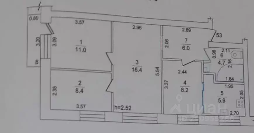 Квартира, 3 комнаты, 60.6 м - Фото 2