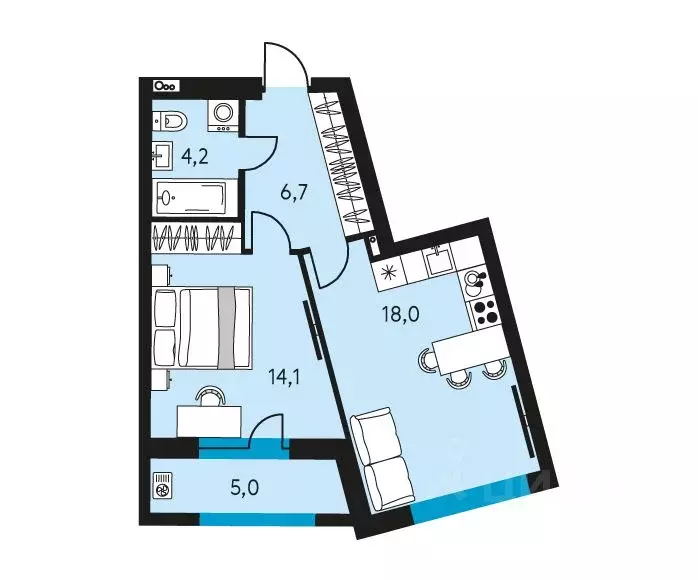 2-к кв. Пермский край, Пермь ул. Пушкина, 91 (45.5 м) - Фото 0