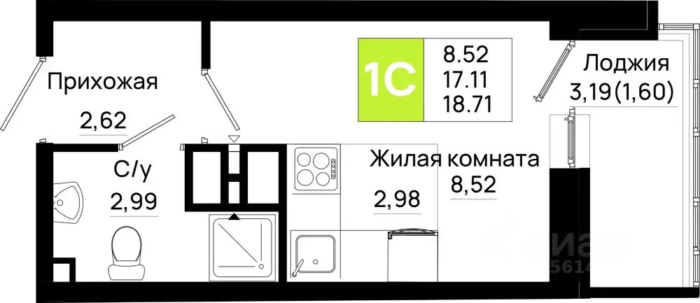 Студия Ростовская область, Ростов-на-Дону Нефтекачка кв-л, Октябрь ... - Фото 1