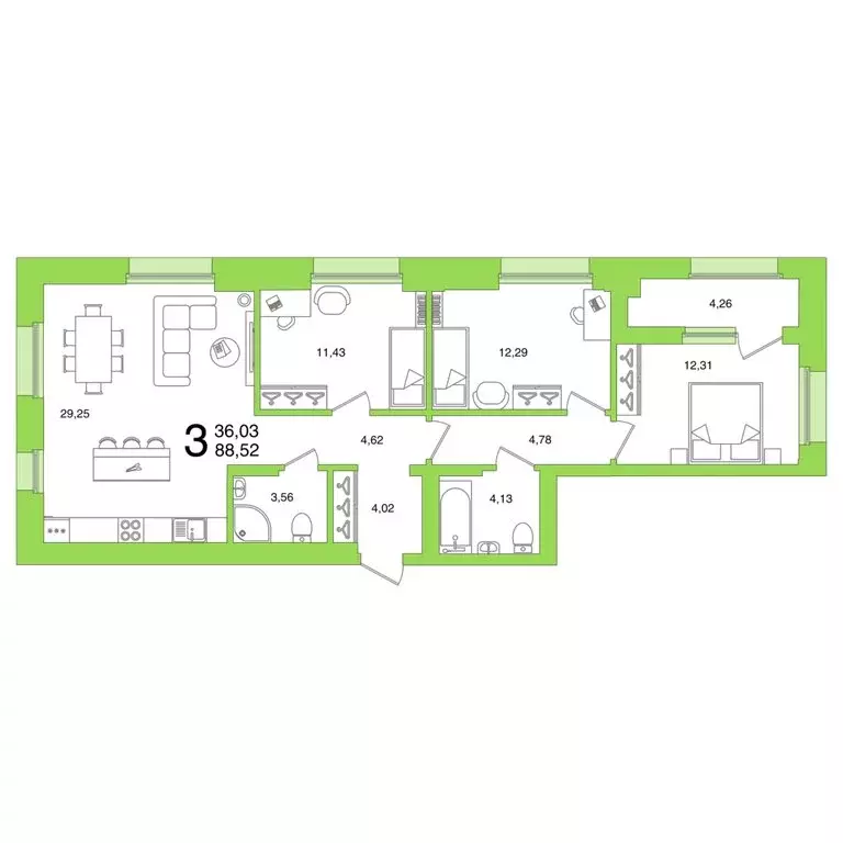 3-комнатная квартира: Уфа, улица Аксакова, 18 (88.52 м) - Фото 1