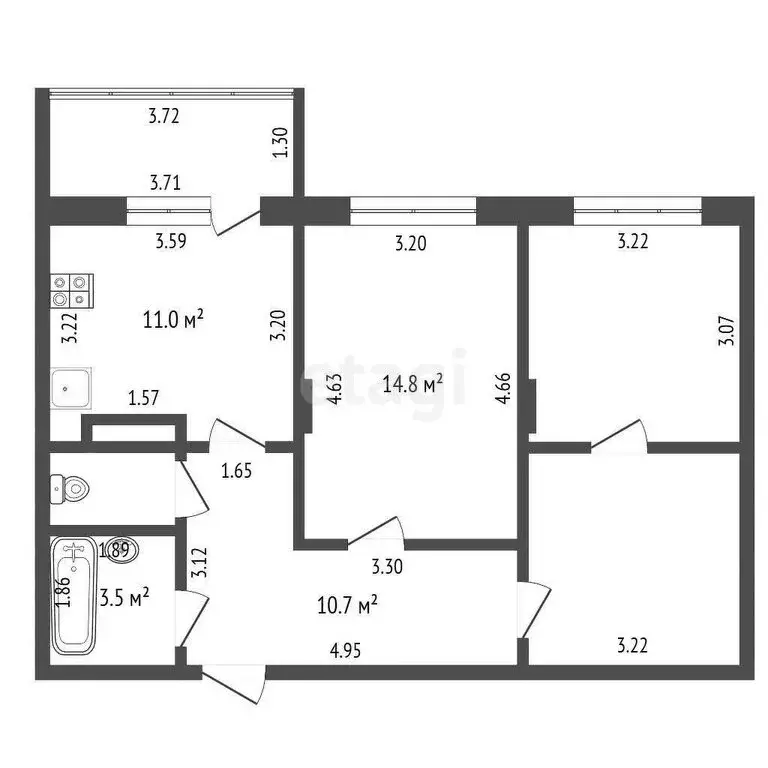 3-комнатная квартира: Чебоксары, Ярмарочная улица, 16 (62.9 м) - Фото 1