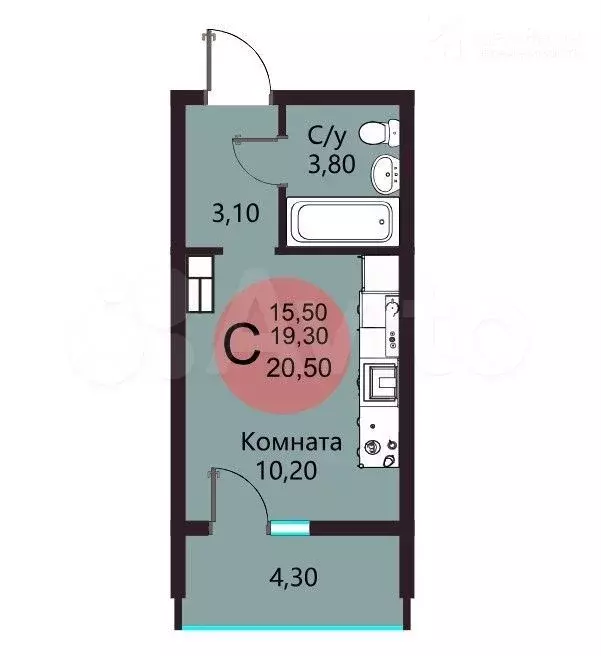 квартира-студия, 20,5 м, 9/17 эт. - Фото 0