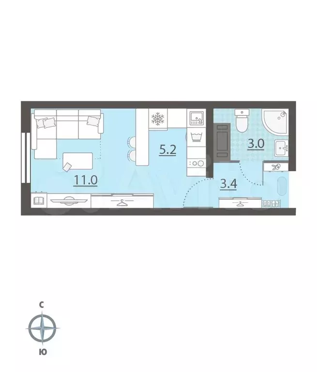 Квартира-студия, 22,6 м, 12/25 эт. - Фото 0
