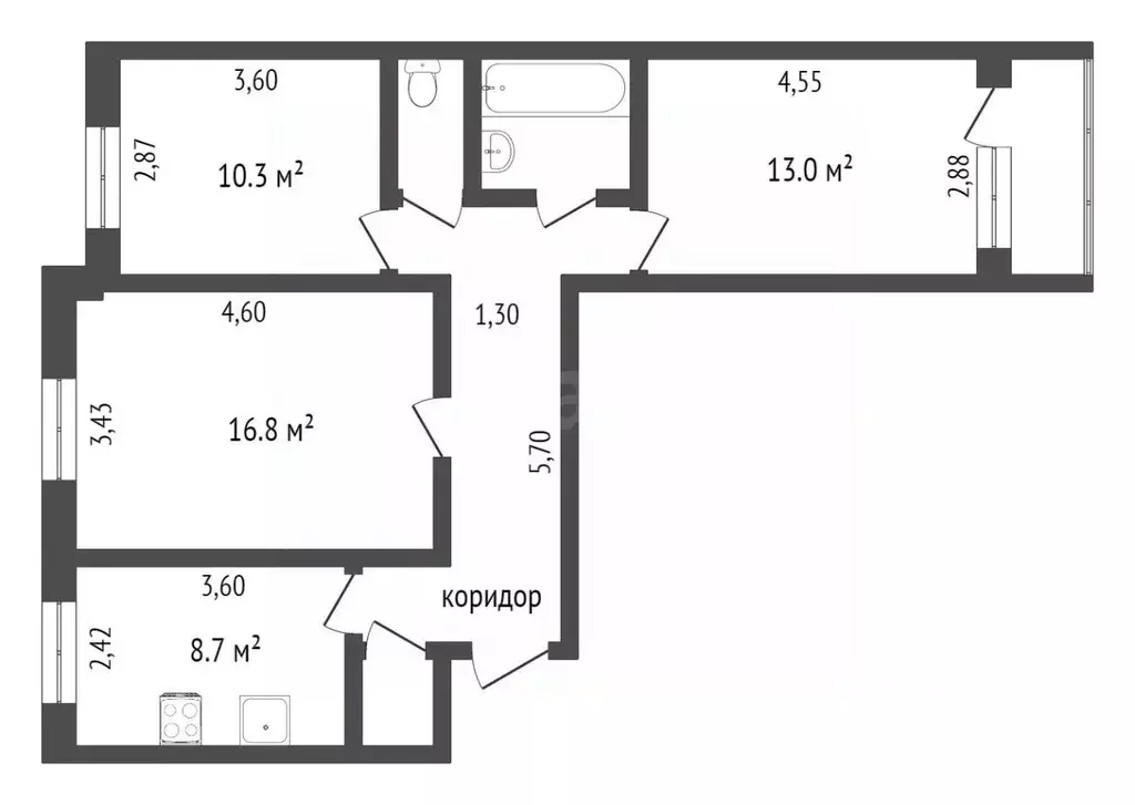 3-к кв. Тюменская область, Тюмень Широтная ул., 81 (64.5 м) - Фото 1