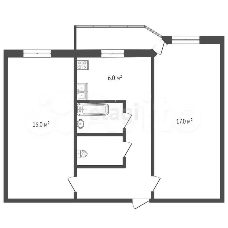 2-к. квартира, 43,8 м, 4/5 эт. - Фото 0