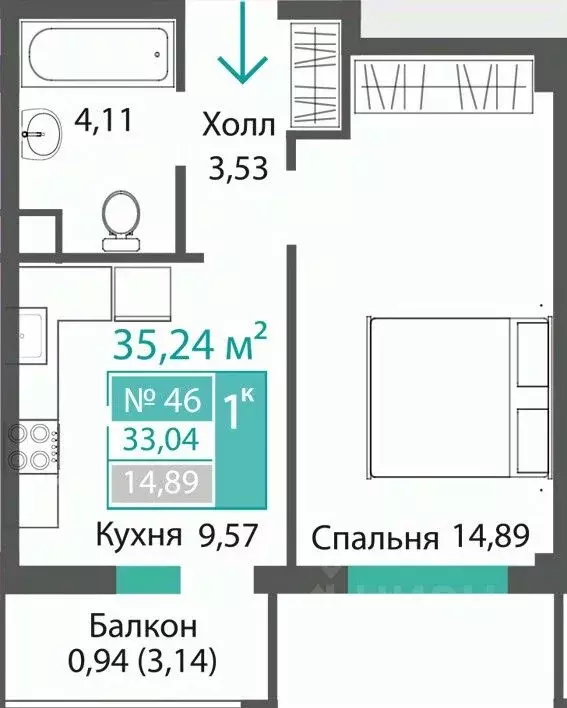 1-к кв. Крым, Симферопольский район, с. Мирное ПроПолис жилой комплекс ... - Фото 1