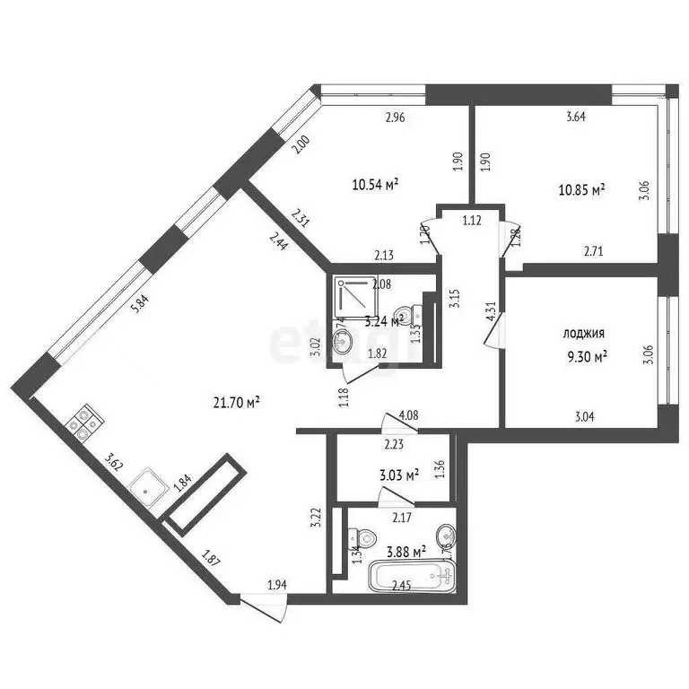 3-комнатная квартира: Тюмень, улица Фармана Салманова, 1 (78.17 м) - Фото 1