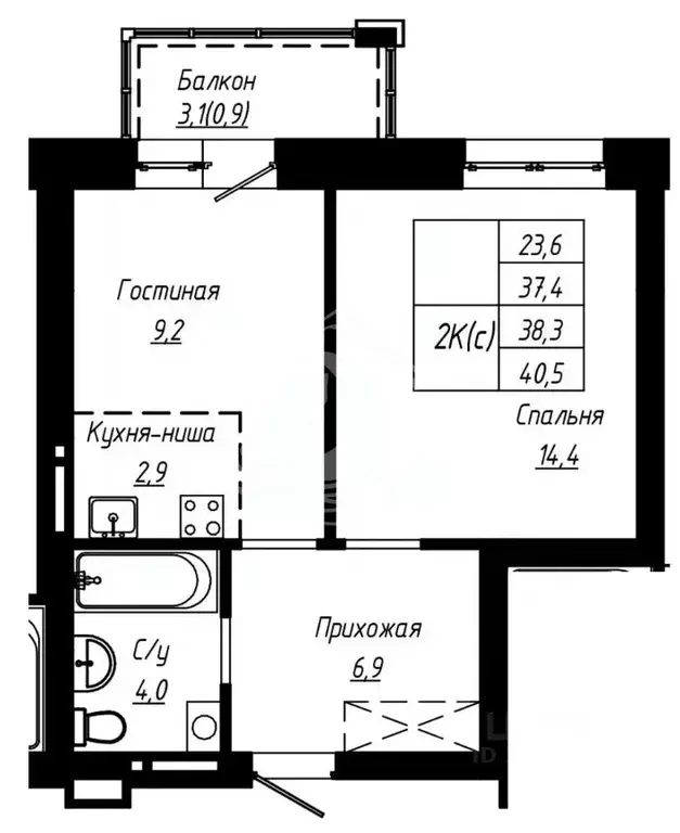 1-к кв. Алтайский край, Барнаул ул. Чернышевского, 189к3 (38.3 м) - Фото 2