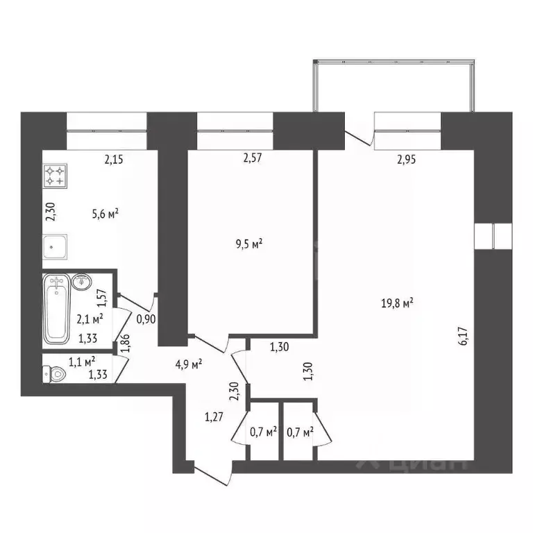 2-к кв. Башкортостан, Уфа ул. Блюхера, 14 (44.4 м) - Фото 2